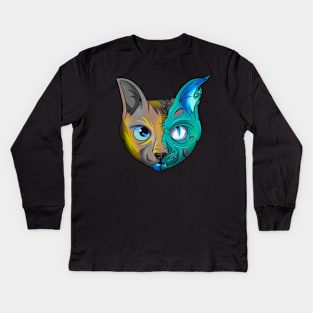 Blue Zombie Cat Kids Long Sleeve T-Shirt